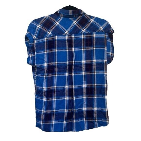 Rails Britt Women's S Cap Sleeve Top Santorini Royal Blue Plaid Button Down Soft - Picture 2 of 8